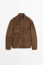 Goat Leather Suede Field Jacket in Cognac (or Tobacco Brown)