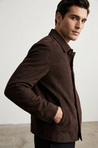 Leather Suede Overshirt Jacket – Dark Brown