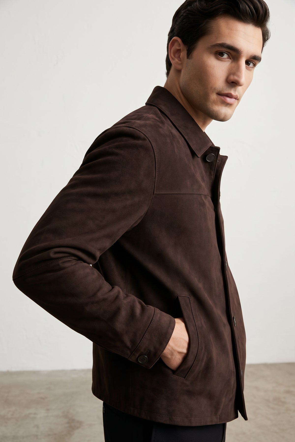 Leather Suede Overshirt Jacket – Dark Brown