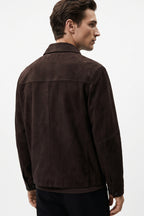 Leather Suede Overshirt Jacket – Dark Brown