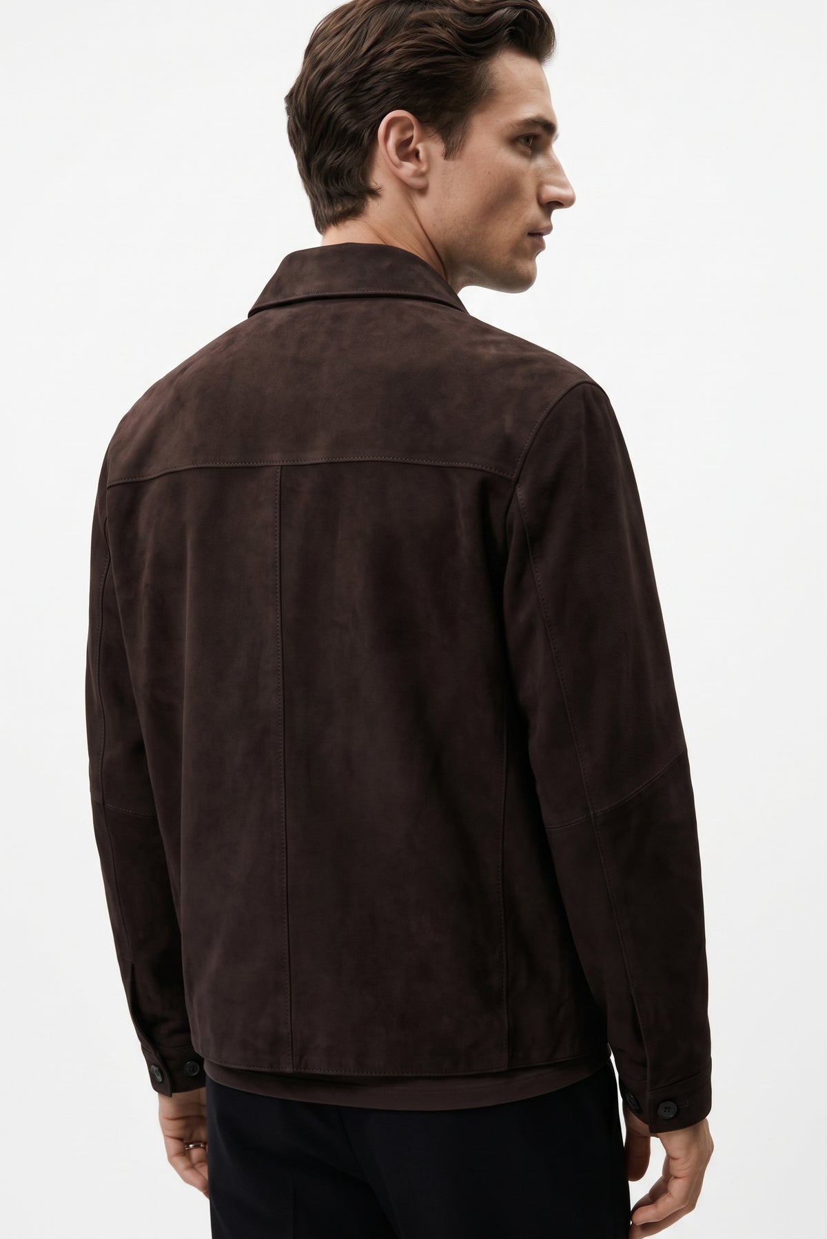 Leather Suede Overshirt Jacket – Dark Brown