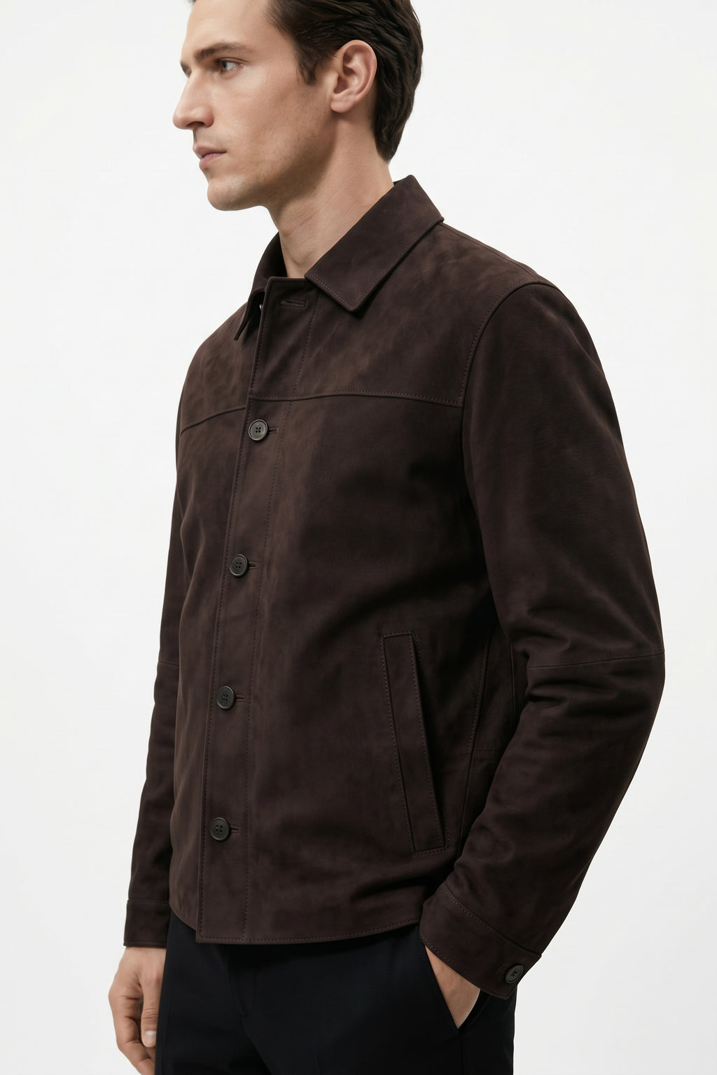 Leather Suede Overshirt Jacket – Dark Brown