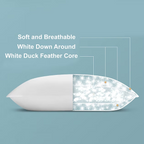 Revuola Down Touch Pillow - Standard 20"x26" - Dual Chamber Hybrid - 550 Loft White Duck Down & Feather - Medium & Firm Fill - Made in Canada - DOWNMARK & OEKO-TEX - 260TC 100% Cotton Shell