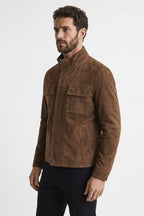 Goat Leather Suede Field Jacket in Cognac (or Tobacco Brown)
