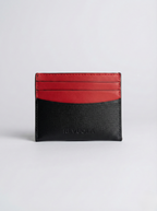 Revuola Slim Genuine Leather Cardholder for Men and Women – Minimalist Front Pocket Wallet – Modern Two-Tone Black & Red Design – 7 Slots for Credit Cards, ID, and Cash – Ultra-Lightweight