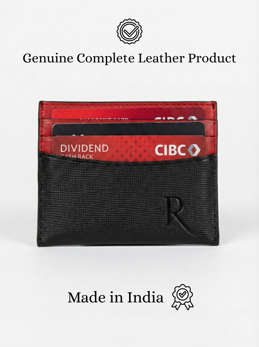Revuola Slim Genuine Leather Cardholder for Men and Women – Minimalist Front Pocket Wallet – Modern Two-Tone Black & Red Design – 7 Slots for Credit Cards, ID, and Cash – Ultra-Lightweight