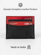 Revuola Slim Genuine Leather Cardholder for Men and Women – Minimalist Front Pocket Wallet – Modern Two-Tone Black & Red Design – 7 Slots for Credit Cards, ID, and Cash – Ultra-Lightweight