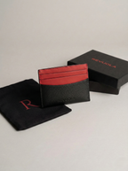 Revuola Slim Genuine Leather Cardholder for Men and Women – Minimalist Front Pocket Wallet – Modern Two-Tone Black & Red Design – 7 Slots for Credit Cards, ID, and Cash – Ultra-Lightweight