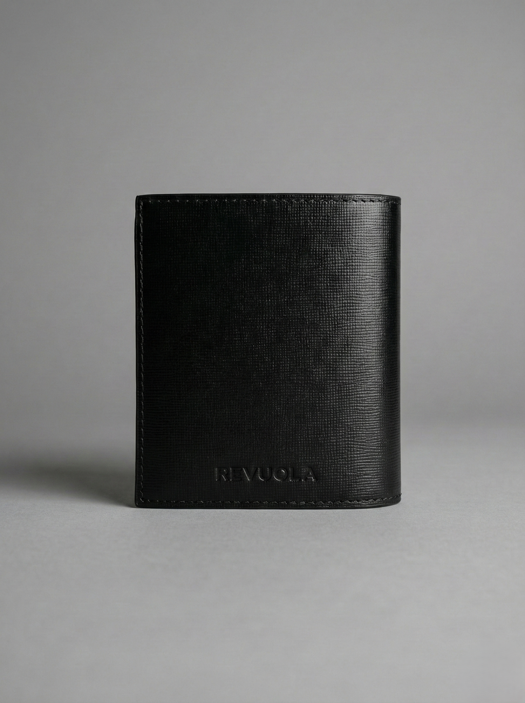 REVUOLA Slim Genuine Leather Bi-fold Wallet for Men - Modern Two-Tone Black and Olive Green Design - Scratch-Resistant Saffiano Texture - 6 Card Slots and Hidden Storage Pockets
