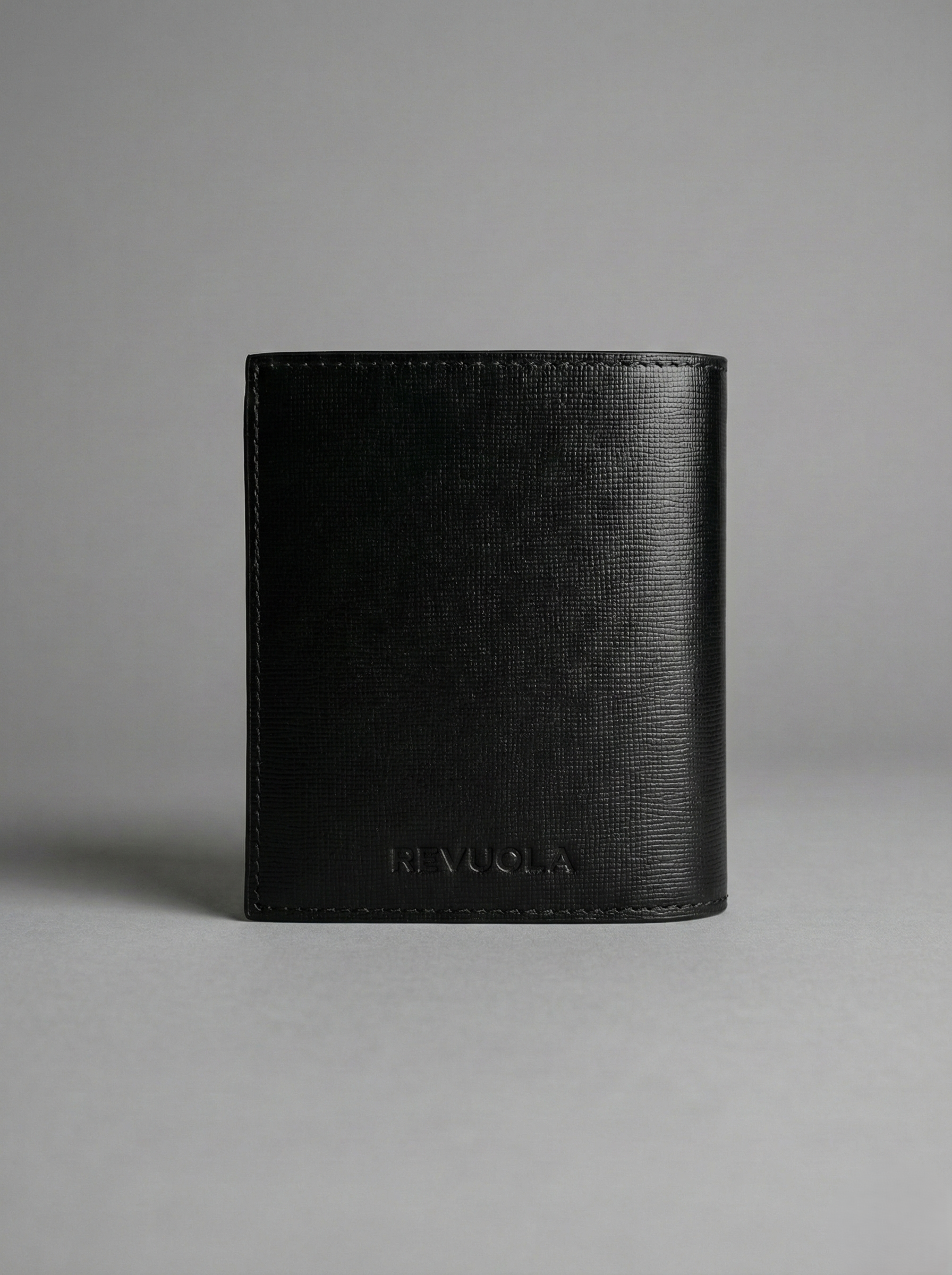 REVUOLA Slim Genuine Leather Bi-fold Wallet for Men - Modern Two-Tone Black and Olive Green Design - Scratch-Resistant Saffiano Texture - 6 Card Slots and Hidden Storage Pockets