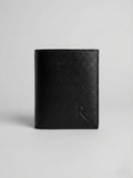 REVUOLA Slim Genuine Leather Bi-fold Wallet for Men - Modern Two-Tone Black and Olive Green Design - Scratch-Resistant Saffiano Texture - 6 Card Slots and Hidden Storage Pockets
