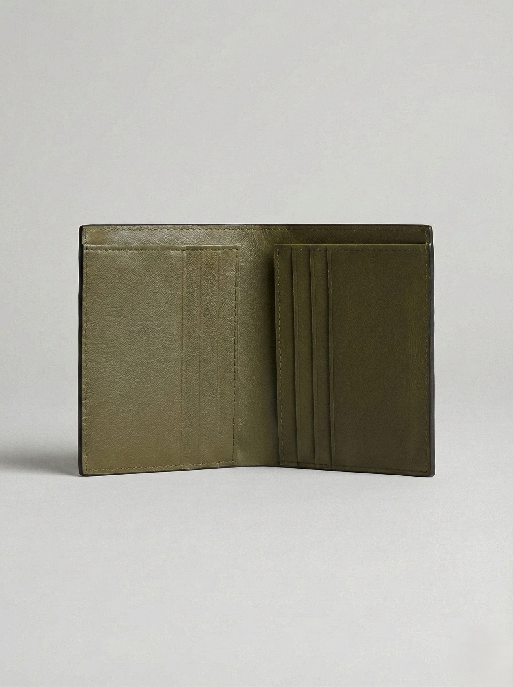 REVUOLA Slim Genuine Leather Bi-fold Wallet for Men - Modern Two-Tone Black and Olive Green Design - Scratch-Resistant Saffiano Texture - 6 Card Slots and Hidden Storage Pockets