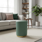 REVUOLA Luxury Leather Upholstered Ottoman | Round Stool | Foot Rest | Bedroom Living Room