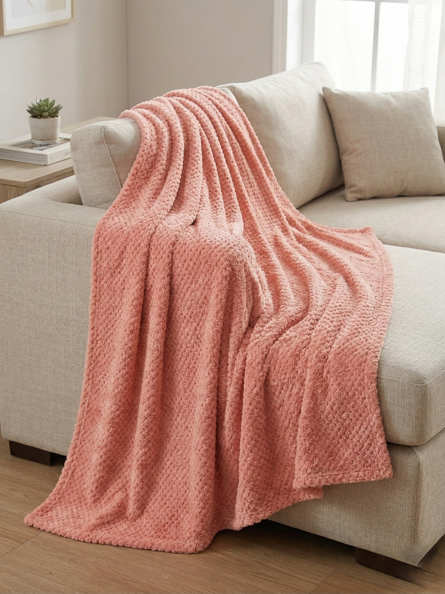 Revuola Luxury Grain Flannel Throw Blanket –  Ultra-Soft & Breathable – Premium High-Density Fleece – Lightweight Warmth for Sofa & Bed – Machine Washable