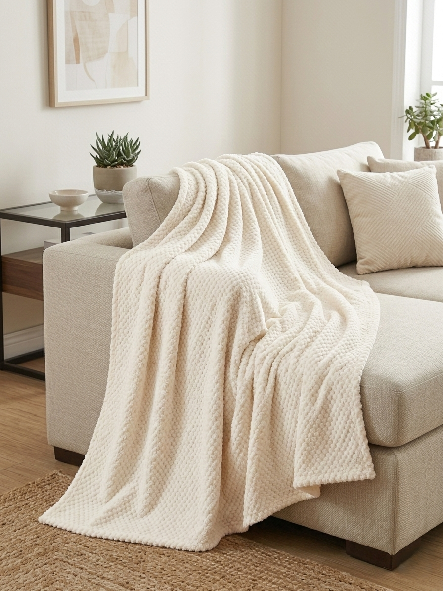 Revuola Luxury Grain Flannel Throw Blanket –  Ultra-Soft & Breathable – Premium High-Density Fleece – Lightweight Warmth for Sofa & Bed – Machine Washable