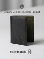 REVUOLA Slim Genuine Leather Bi-fold Wallet for Men - Modern Two-Tone Black and Olive Green Design - Scratch-Resistant Saffiano Texture - 6 Card Slots and Hidden Storage Pockets